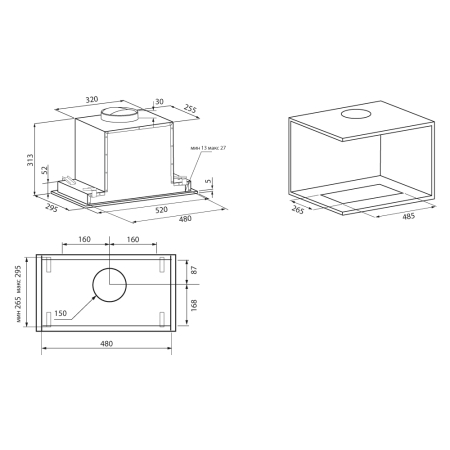Полновстраиваемая вытяжка KRONA SELINA 600GLASSBLACKS