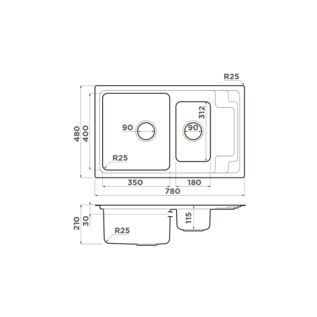 Врезная мойка OMOIKIRI Mizu 78-2-IN нержавеющая сталь