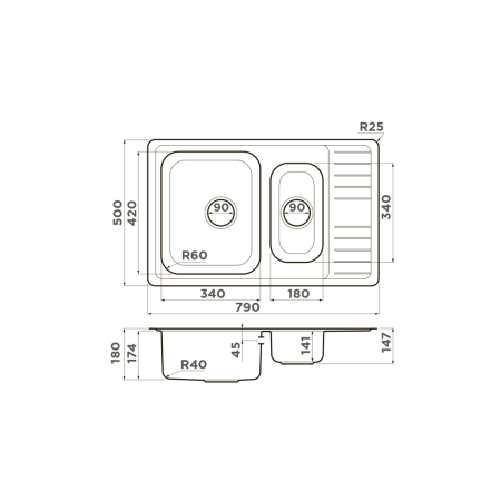 Врезная мойка OMOIKIRI Sagami 79-2-IN нержавеющая сталь