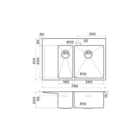 Врезная мойка OMOIKIRI Akisame 78-2-IN-R нержавеющая сталь