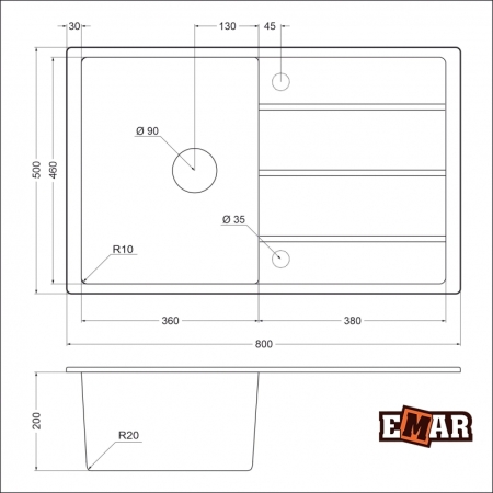 Врезная мойка EMAR EMQ-1800.Q Агат
