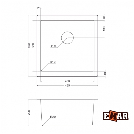 Мойка подстольного монтажа EMAR EMQ-1455.P Агат