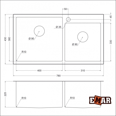 Врезная мойка EMAR EMB-210 PVD Nano Coppery