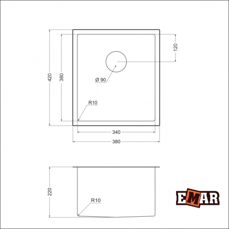 Мойка подстольный монтаж EMAR EMB-130 PVD Nano Satine
