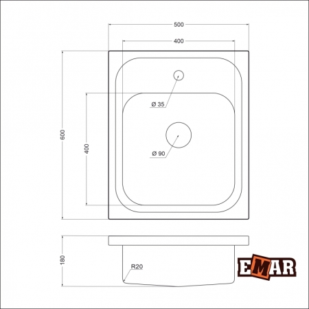 Врезная мойка EMAR T5060L