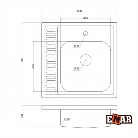 Врезная мойка EMAR T6060RQ