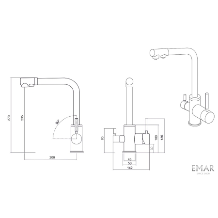 Смеситель 3 в 1 EMAR ЕС - 3003 хром