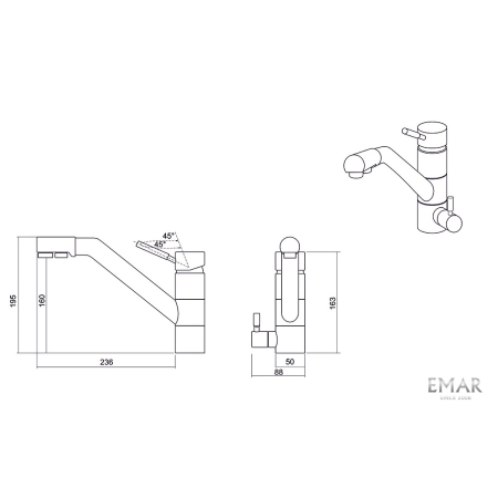 Смеситель 3 в 1 EMAR ЕС - 3008 хром