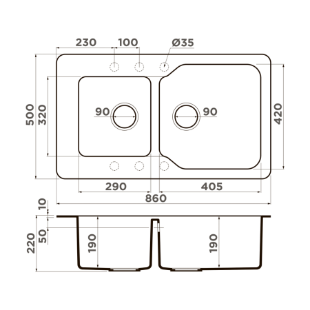 Врезная мойка OMOIKIRI Maru 86-2-EV Tetogranit/эверест