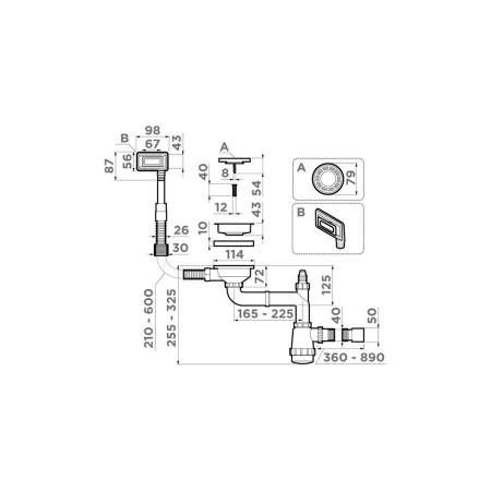 Арматура для одночашевых моек с универсальным прямоугольным переливом OMOIKIRI WK-1-UN-I