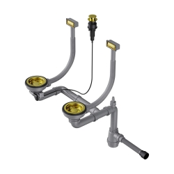 Арматура для двухчашевых моек с прямоугольными переливами, декоративными решет OMOIKIRI WK-2-LG-A