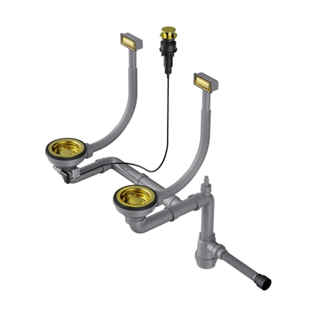 Арматура для двухчашевых моек с прямоугольными переливами, декоративными решет OMOIKIRI WK-2-LG-A