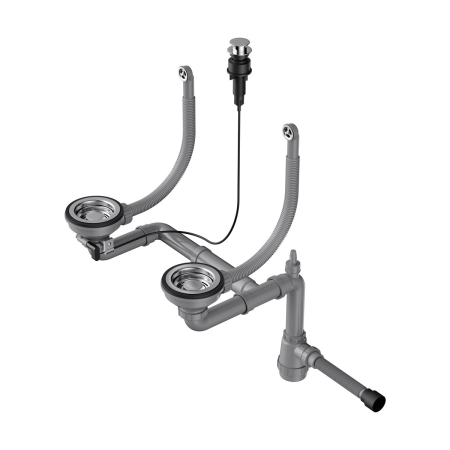 Арматура для двухчашевых моек с круглыми переливами и клапаном-автомат OMOIKIRI WK-2-IN-A