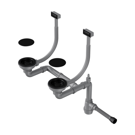 Арматура для двухчашевых моек с прямоугольными переливами, декоративными решет OMOIKIRI WK-2C-GB