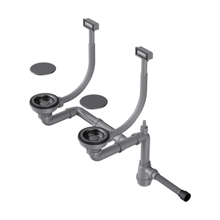 Арматура для двухчашевых моек с прямоугольными переливами, декоративными решет OMOIKIRI WK-2C-GM