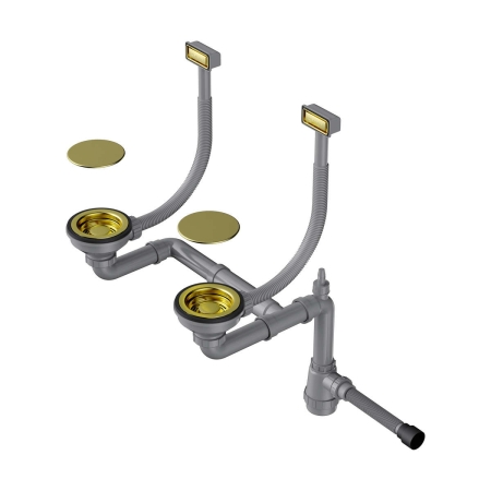 Арматура для двухчашевых моек с прямоугольными переливами, декоративными решет OMOIKIRI WK-2C-LG