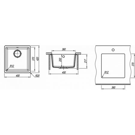 Мойка подстольный монтаж Florentina Вега-360 Черный