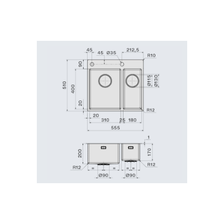 Врезная мойка FALMEC GARDA 31+18
