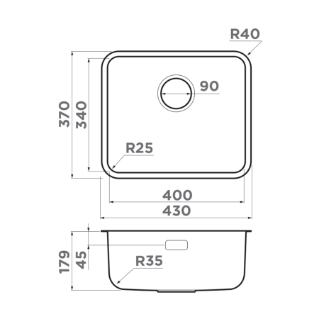 Мойка подстольный монтаж OMOIKIRI Omi 43-U/I Ultra Mini-IN нержавеющая сталь