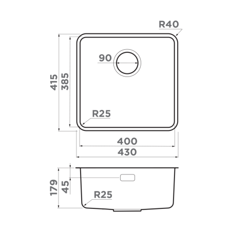 Мойка подстольный монтаж OMOIKIRI Omi 43-U/I ULTRA-GB графит