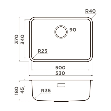 Мойка подстольный монтаж OMOIKIRI Omi 53-U/I Ultra Mini-GB графит