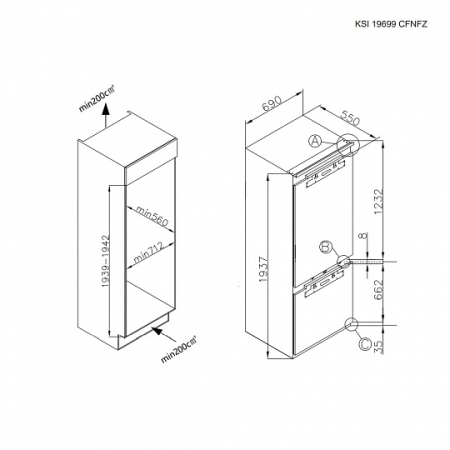 Встраиваемый холодильник KORTING KSI19699CFNFZ