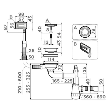 Арматура для одночашевых моек с универсальным прямоугольным переливом OMOIKIRI WK-1-UN-GB
