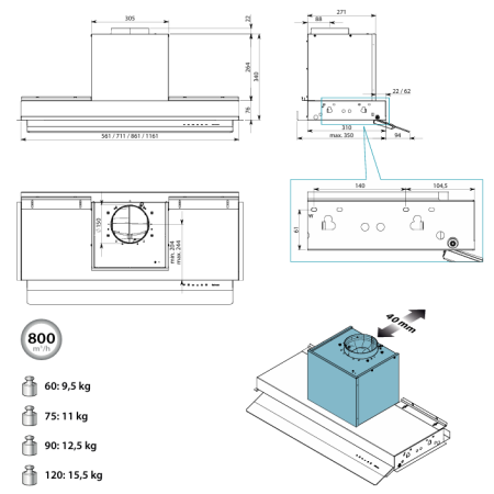 Полновстраиваемая вытяжка Falmec VIRGOLA TOUCH NRS 60 BLACK
