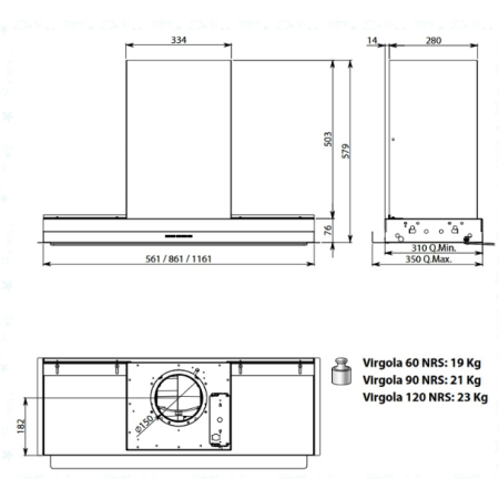 Полновстраиваемая вытяжка Falmec VIRGOLA TOUCH NRS 120 BLACK