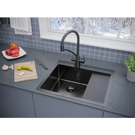 Врезная мойка Paulmark KRONER 59F вороненая сталь