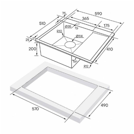Врезная мойка Paulmark KRONER 59F вороненая сталь