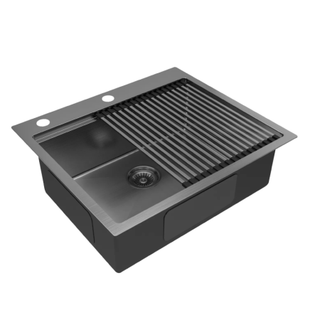 Врезная мойка Paulmark KRONER-PRO59 вороненая сталь