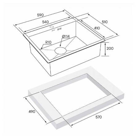 Врезная мойка Paulmark KRONER59 вороненая сталь