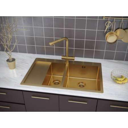 Врезная мойка Paulmark KRONER 78/2SF брашированное золото