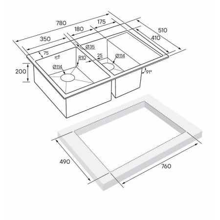 Врезная мойка Paulmark KRONER 78/2SF брашированная нержавеющая сталь