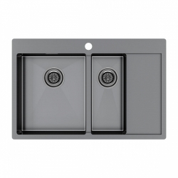 Врезная мойка Paulmark KRONER 78/2SF вороненая сталь