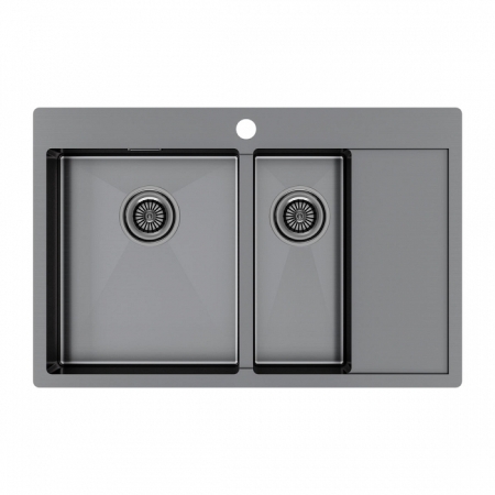 Врезная мойка Paulmark KRONER 78/2SF вороненая сталь