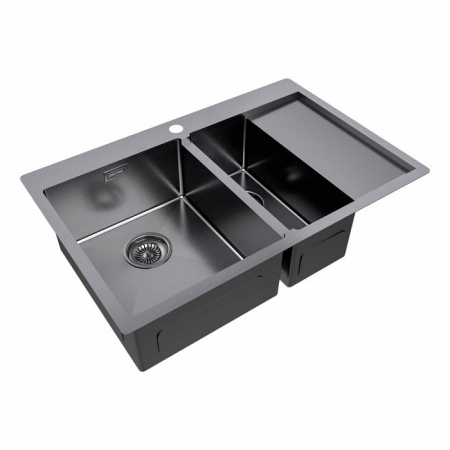 Врезная мойка Paulmark KRONER 78/2SF вороненая сталь