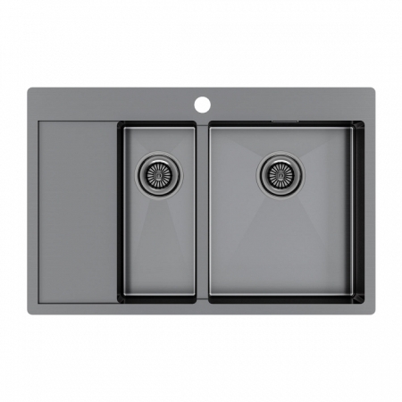 Врезная мойка Paulmark KRONER 78/2SF вороненая сталь