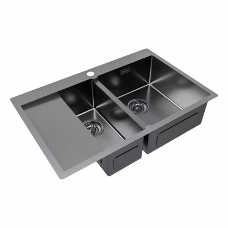 Врезная мойка Paulmark KRONER 78/2SF вороненая сталь