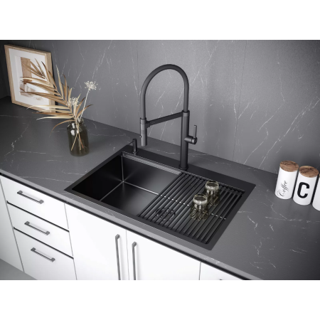 Врезная мойка Paulmark KRONER-PRO75 вороненая сталь