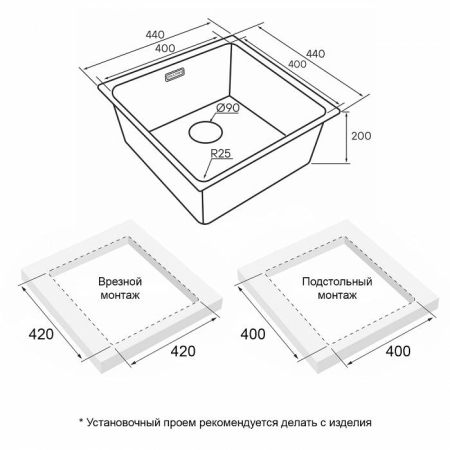 Врезная мойка Paulmark YUNI 44UNI матовый черный