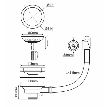 Аксессуары для мойки PAULMARK слив с круглым переливом вороненая сталь