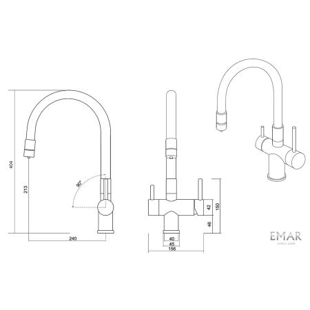 Смеситель 3 в 1 EMAR ЕС - 3015 PVD Dark