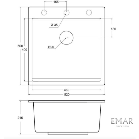 Врезная мойка EMAR EMQ-1520.Q Оникс