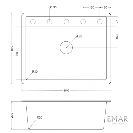 Врезная мойка EMAR EMQ-1640.Q Антрацит