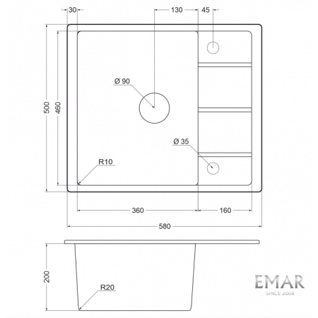 Врезная мойка EMAR EMQ-1580.Q Барит