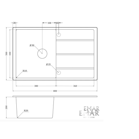 Врезная мойка EMAR EMQ-1800.Q Алмаз