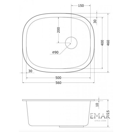 Мойка подстольный монтаж EMQ-1560.P Агат