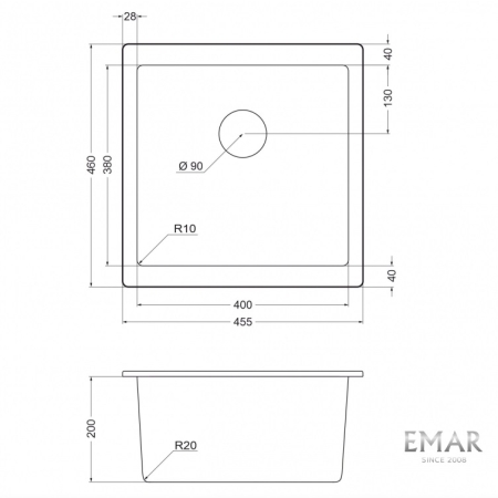 Мойка подстольного монтажа  EMAR EMQ-1555.P Барит
